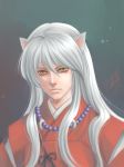 inuyasha inuyasha_(character) japanese_clothes jewelry lips long_hair male necklace portrait signature silver_hair slit_pupils tokiko_(psychopomp) wolf_ears yellow_eyes 