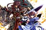  armor armored_dress bad_id blue_eyes brown_hair crossover epic fiona_mayfield gauntlets guilty_gear kuro_kichi m.u.g.e.n maid manly mugen_(game) order_sol red_eyes sol_badguy sword uniform weapon 