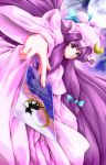  bad_id bishoujo_senshi_sailor_moon card cat crescent crescent_moon hat highres holding holding_card itsuku long_hair patchouli_knowledge purple_eyes purple_hair ribbon solo touhou violet_eyes 