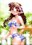  ass bikini braid brown_eyes brown_hair highres long_hair mori_kotarou stray_little_devil swimsuit twin_braids vine_(stray_little_devil) 