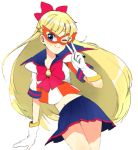  aino_minako bishoujo_senshi_sailor_moon blonde_hair gloves long_hair lowres magical_girl midriff navel sailor_v smile solo v very_long_hair wink 