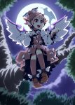  d@i fangs full_moon hand_on_own_chest hat in_tree moon mystia_lorelei pink_hair red_eyes short_hair singing sitting sitting_in_tree solo touhou tree wings 