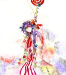  bad_id crescent crescent_moon flower hat long_hair patchouli_knowledge purple_hair sakuma solo touhou traditional_media watercolor_(medium) 
