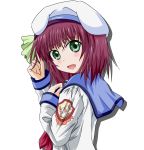  beret green_eyes hat highres purple_hair school_uniform serafuku short_hair simple_background takumi_(rozen_garten) yuri_(angel_beats!) 