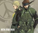  beard big_boss blonde_hair blue_eyes brown_hair cigar facial_hair gun highres kazuhira_miller metal_gear_solid_peace_walker mustache naked_snake sunglasses weapon 