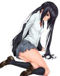  1girl black_hair brown_eyes k-on! kneehighs legs long_hair nakano_azusa rokuichi school_uniform skirt socks solo twintails 