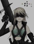  bandages blonde_hair elbow_gloves gloves goggles gun long_hair mustard_seeds operator simple_background solo strap trigger_discipline weapon wristband 