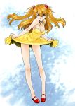  choker dbqp dress dress_lift highres legs long_hair mary_janes neon_genesis_evangelion orange_hair red_shoes shikinami_asuka_langley shoes smile solo souryuu_asuka_langley yellow_dress 