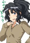  1girl amagami black_hair blue_eyes ponytail school_uniform shouji_2 solo sweater tanamachi_kaoru translated 