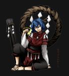  blue_hair boy genderswap male onbashira red_eyes sandals shide shimenawa short_hair smile touhou tsurime umenori yasaka_kanako 