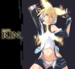  alternate_costume blonde_hair cosplay digital_dissolve fingerless_gloves gloves hair_ornament hairclip headphones kagamine_rin midriff mound_of_venus navel painpa panties short_hair smile solo underwear vocaloid vocaloid_append 