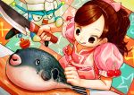  carrot cherry child cooking_idol_ai!_mai!_main! cutting_board fish food fruit fukuhara_haruka hiiragi_mine hungry kitchen kitchen_knife knife ponytail puffer_fish seiyuu tongue 