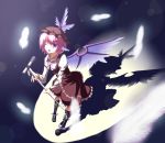  boots feathers hat microphone_stand mystia_lorelei open_mouth pink_hair purple_eyes ryosios short_hair singing solo touhou violet_eyes wings wink 