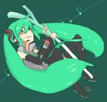  bad_id boots detached_sleeves green_eyes green_hair hatsune_miku headset long_hair lowres spring_onion sweat thigh-highs thigh_boots thighhighs very_long_hair vocaloid 