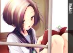  book bookmark brown_eyes digital_media_player earphones kobayakawa_rinko love_plus luna_lia school_uniform serafuku short_hair train train_interior 