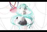  aqua_hair cable closed_eyes fingerless_gloves from_behind gloves hatsune_miku heart ituka long_hair looking_back skirt smile solo twintails very_long_hair vocaloid 
