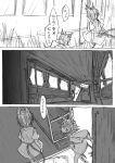  cat_ears cat_tail chen comic monochrome original tail touhou train train_interior translated uewtsol 