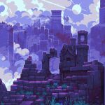  animated animated_gif castle clouds english_commentary no_humans original outdoors pixel_art pixeldoshi purple_theme ruins scenery 