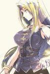  1girl blonde_hair breasts circlet closed_mouth elbow_gloves gloves harushino long_hair mystina_(valkyrie_profile) simple_background solo staff valkyrie_profile_(series) white_background 