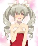  1girl absurdres ada_badguy anchovy_(girls_und_panzer) bare_shoulders birthday blush commentary_request crying crying_with_eyes_open drill_hair girls_und_panzer green_hair hair_ribbon hand_on_own_chest happy_birthday happy_tears highres long_hair looking_at_viewer open_mouth red_eyes ribbon smile solo tears twin_drills twintails white_ribbon 