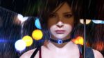  1girl 3d absurdres ada_wong asian choker closed_mouth highres jewelry lights looking_at_viewer necklace non-web_source rain resident_evil resident_evil_2 resident_evil_2_(remake) shaded_face sleeveless solo straight-on umbrella water_drop 
