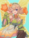  arm_up bare_shoulders blonde_hair breasts commentary_request drill_hair fairy fairy_wings feh_xeri fire_emblem fire_emblem_heroes flower hair_flower hair_ornament highres large_breasts leaf_bracelet looking_at_viewer peony_(fire_emblem) pointy_ears thigh-highs upper_body violet_eyes wings 