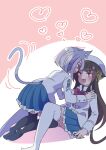  2girls :3 all_fours animal_ears assault_lily beret black_hair black_thighhighs blue_skirt blush bob_cut buttons cat_ears cat_girl cat_tail commentary_request ear_piercing eye_contact face-to-face frilled_skirt frills girl_on_top grey_hair hands_on_another&#039;s_shoulders hat hat_ribbon heart herensuge_girls_academy_school_uniform honkawa_works jacket kagawa_makina kemonomimi_mode kneeling knees_up long_hair long_sleeves looking_at_another looking_down looking_up miniskirt mole mole_above_mouth morimoto_yuni motion_lines multiple_girls no_shoes open_mouth parted_lips piercing pink_background pink_eyes pleated_skirt profile ribbon school_uniform short_hair sitting skirt smile soles tail tail_raised tail_wagging thigh-highs two-tone_background very_long_hair white_background white_headwear white_jacket white_thighhighs yellow_ribbon yuri zettai_ryouiki 