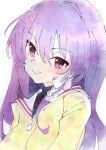  1girl clannad closed_mouth fujibayashi_kyou hair_ribbon hikarizaka_private_high_school_uniform ixy looking_at_viewer purple_hair ribbon sailor_collar school_uniform simple_background smile solo upper_body violet_eyes white_background white_ribbon white_sailor_collar 