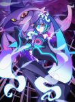  1girl aqua_hair black_thighhighs ghost ghost_miku_(project_voltage) grey_shirt hair_between_eyes hatsune_miku highres long_hair looking_down mismagius mk_928225 necktie pale_skin pokemon pokemon_(creature) project_voltage shirt skirt sleeves_past_wrists thigh-highs twintails very_long_hair vocaloid will-o&#039;-the-wisp_(mythology) yellow_eyes 