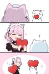  1girl :d ^_^ animal_ears black_dress cat cat_ears cat_girl closed_eyes dress fang heart holding holding_heart indie_virtual_youtuber maid_headdress mikeneko_(utaite) open_mouth pink_hair puffy_short_sleeves puffy_sleeves sakana_(saka11205) short_hair short_sleeves smile virtual_youtuber 