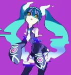  1girl aqua_hair bare_shoulders black_skirt black_sleeves black_thighhighs commentary_request detached_arm detached_legs detached_sleeves ghost_miku_(project_voltage) glitch gradient_hair grey_shirt hair_between_eyes hatsune_miku horezai long_hair looking_at_viewer multicolored_hair necktie open_mouth pale_skin pokemon print_sleeves project_voltage purple_background see-through see-through_skirt shirt simple_background skirt sleeveless sleeveless_shirt sleeves_past_fingers sleeves_past_wrists solo standing thigh-highs twintails very_long_hair vocaloid white_hair white_necktie will-o&#039;-the-wisp_(mythology) yellow_eyes 