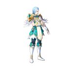  1boy absurdres armor blue_hair feather_trim fingerless_gloves fire_emblem fire_emblem_fates fire_emblem_heroes gloves gold_trim hair_over_one_eye highres light_blue_hair looking_at_viewer male_focus official_alternate_costume official_art shigure_(fire_emblem) shigure_(resplindent)_(fire_emblem) short_hair shoulder_armor smile solo vambraces white_background white_footwear white_gloves yellow_eyes 