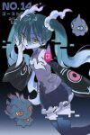  1girl aqua_hair black_thighhighs detached_sleeves ghost ghost_miku_(project_voltage) glitch grey_shirt hair_between_eyes hand_on_own_cheek hand_on_own_face hatsune_miku highres long_hair misdreavus necktie open_mouth pale_skin pokemon pokemon_(creature) project_voltage see-through see-through_skirt shirt shuppet skirt thigh-highs twintails very_long_hair vocaloid xxxxgom yellow_eyes 