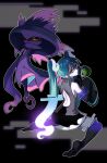 1girl aqua_hair back_cutout black_thighhighs clothing_cutout detached_sleeves dusk_ball ghost_miku_(project_voltage) glitch grey_shirt hair_between_eyes hatsune_miku leo_(kkm441106) long_hair looking_back mismagius parted_lips poke_ball pokemon pokemon_(creature) project_voltage see-through see-through_skirt shirt skirt sleeves_past_fingers sleeves_past_wrists thigh-highs twintails very_long_hair vocaloid will-o&#039;-the-wisp_(mythology) yellow_eyes 