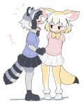  +++ 2girls :d animal_ear_fluff animal_ears appleq arms_behind_back black_footwear black_gloves black_hair black_skirt blonde_hair blue_shirt blush brown_eyes closed_eyes closed_mouth commentary_request common_raccoon_(kemono_friends) fennec_(kemono_friends) fox_ears fox_girl fox_tail gloves grey_hair grey_pantyhose highres kemono_friends loafers multicolored_hair multiple_girls pantyhose pink_sweater pleated_skirt profile puffy_short_sleeves puffy_sleeves raccoon_ears raccoon_girl raccoon_tail shadow shirt shoes short-sleeved_sweater short_sleeves simple_background skirt smile standing striped_tail sweater tail thigh-highs two-tone_hair two-tone_legwear white_background white_footwear white_hair white_shirt white_skirt white_thighhighs yellow_thighhighs 