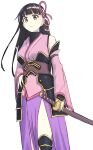 1girl black_eyes black_hair itai_no_wa_iya_nano_de_bougyoryoku_ni_kyokufuri_shitai_to_omoimasu kanata kasumi_(bofuri) pink_kimono weapon