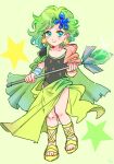  1girl blue_eyes cape closed_mouth earrings final_fantasy final_fantasy_iv full_body green_hair hair_ornament jewelry long_hair looking_at_viewer rydia_(ff4) sa_kichi smile solo 