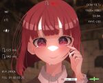  1girl arima_kana blush bob_cut camera closed_mouth collar crying crying_with_eyes_open highres inverted_bob looking_at_viewer oshi_no_ko red_eyes redhead short_hair smile solo tears user_pfsg4883 white_collar 