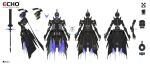  absurdres alisa:_echo_(punishing:_gray_raven) alisa_(punishing:_gray_raven) chain concept_art cuffs helmet highres humanoid_robot joints multiple_views no_humans official_art punishing:_gray_raven reference_sheet robot robot_joints turnaround white_background wu_lun_wujin 