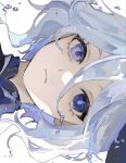  1girl air_bubble blue_eyes blue_hair bubble closed_mouth expressionless furina_(genshin_impact) genshin_impact hair_between_eyes heterochromia light_blue_hair long_hair portrait simple_background solo tehettenandayo white_background 