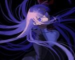  1473ex 1girl bb_(fate) bb_(fate/extra) breasts dark fate/extra fate/extra_ccc fate_(series) floating_hair gradient_hair hair_ribbon highres horror_(theme) large_breasts long_hair looking_at_viewer multicolored_hair neck_ribbon purple_hair red_ribbon ribbon solo staring turning_head very_long_hair violet_eyes wide-eyed 