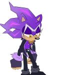  absurdres ashwinrox belt disappointed fingerless_gloves gloves hedgehog_boy highres jacket jewelry krash_the_hedgehog necklace non-web_source original pink_trim purple_fur purple_hair purple_jacket sonic_(series) 