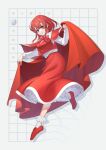  1girl absurdres cape character_name collared_shirt copyright_name guumin highres long_sleeves okazaki_yumemi open_mouth phantasmagoria_of_dim.dream red_cape red_eyes red_footwear red_skirt red_vest redhead shirt shoes short_hair skirt socks solo touhou touhou_(pc-98) vest white_shirt white_socks 