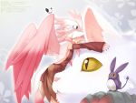  breast_press breasts cararina cat closed_eyes detached_sleeves fang hazuki_gean hug multicolored_hair open_mouth pink_hair pixiv_fantasia pixiv_fantasia_3 slit_pupils tail white_hair wings yellow_eyes 