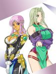  ariel_org breast_hold breasts choker cleavage crossed_arms crossover dark_skin green_eyes green_hair hair_ornament hair_over_one_eye jewelry lamia_loveless large_breasts multiple_girls necklace purple_eyes purple_hair ralsaz real_robot_regiment super_robot_wars super_robot_wars_advance super_robot_wars_advanced_portable v_arms violet_eyes 