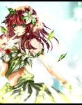  angel_beats! bad_id flower gloves green_eyes hair_flower hair_ornament leaf minky-momo navel purple_hair rose saku_(pixiv1577611) solo yuri_(angel_beats!) 