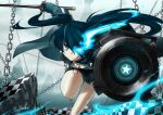  bikini_top black_hair black_rock_shooter black_rock_shooter_(character) blue_eyes flat_chest glowing glowing_eyes hoshie long_hair shorts solo star sword twintails uneven_twintails weapon 