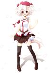  altivr animal_ears belt black_legwear black_thighhighs contemporary fang hat inubashiri_momiji petals red_eyes short_hair tail thigh-highs thighhighs touhou white_hair wolf_ears wolf_tail 