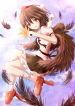  black_wings brown_hair geta hat non_(nobu) red_eyes shameimaru_aya short_hair solo tengu-geta tokin_hat touhou wings 