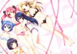  animal_ears barefoot black_hair blonde_hair blue_eyes blue_hair blush bow bow_bra bow_panties bra breasts bunny_ears cat_ears cleavage green_eyes hair_bow highres hug legs lingerie lying mani multiple_girls onka original panties pink_hair rabbit_ears red_eyes ribbon sakura_(mani) side-tie_panties smile twintails underwear waka_(mani) yellow_eyes 